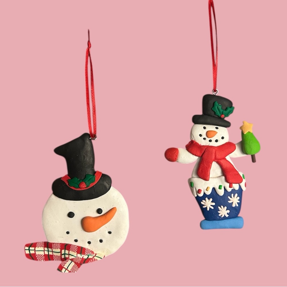 Two Polymer Clay Snowman Ornaments
